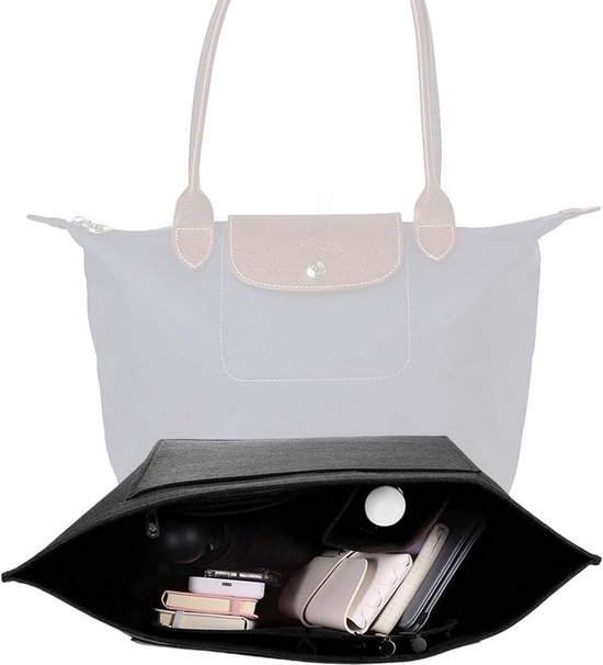 Longchamp L Multi-Pocket Zwarte Vilt Tas Organizer Voor Handtas Vouwen 1 Stuk