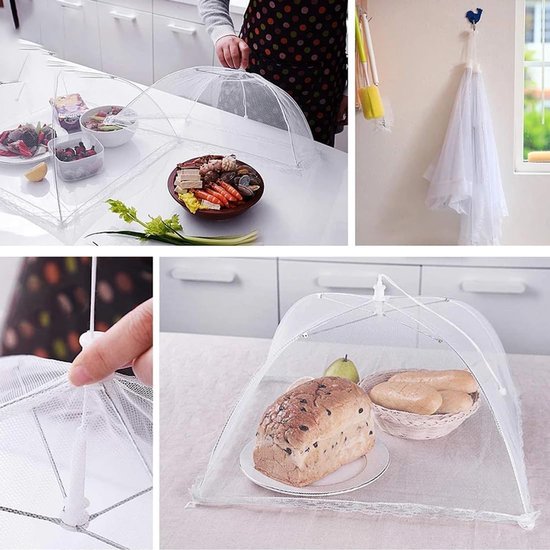 longziming -4-delige Voedselhoes Set - Opvouwbare Vliegenkap voor Eten 30cm - Herbruikbare Voedselbescherming met Fijn Net - Ideaal voor BBQ, Picknick, Fruit, Taart en Buitenmaaltijden