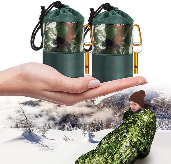 longziming - Noodslaapzak - Nooddeken - Reddingsdeken - Behoudt 90% lichaams warmte - Waterdicht, winddicht en scheurvast - Met ingebouwd 120dB signaalfluitje - Direct te gebruiken, geen montage nodig van Merkloos