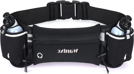 Loopriem met waterflessen - hydratatieriem heuptas - hardlopen fietsen - Wanlxc - verstelbare sport heuptas - fitness training - wandelen - oefening - zwart - Eén maat bottle bag van Wanlxc