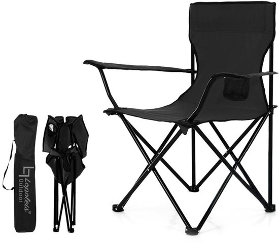 Lopoleis® Campingstoel – Klapstoel – Campingstoel opvouwbaar – Visstoel – Vouwstoel – Strandstoel – Inklapbaar – Lichtgewicht – Outdoor Stoel – 1.6kg – Zwart