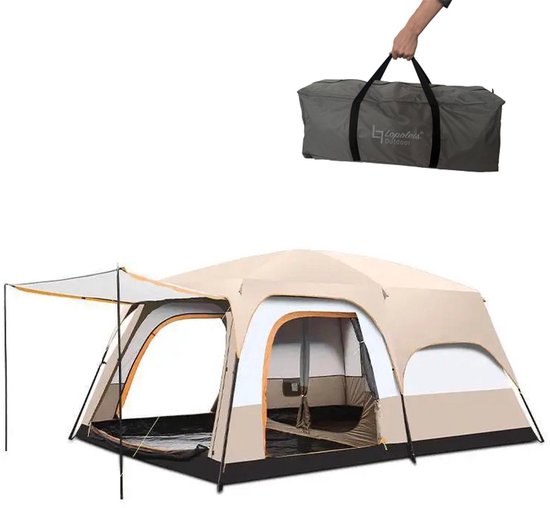 Lopoleis® Kampeertent – Familietent tent 5+ personen – Koepeltent – Tunneltent – Waterdicht Oxford doek – Beige – 430x305x200cm van Lopoleis