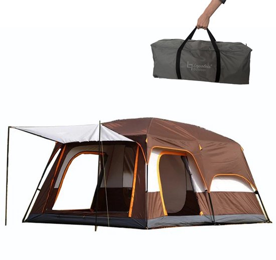 Lopoleis® Kampeertent – Familietent tent 5+ personen– Koepeltent – Tunneltent – Waterdicht Oxford doek – Bruin – 430x305x200cm van Lopoleis