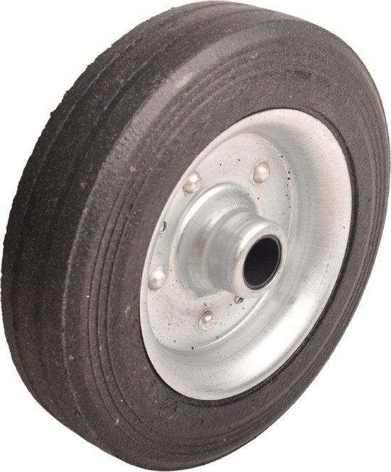 Losse stalen velg met Hard rubberen wiel 200 x 50. Past op neuswiel met buis van 48mm doorsnee.