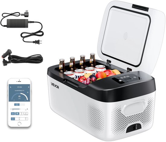 Loushops - Koelbox - Koelbox elektrisch - Draagbare koelkast - Auto koelbox - Draadloos - App bediening - 60W - 15L - Wit - Zwart