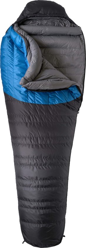 LOWLAND OUTDOOR® Donzen slaapzak - Glacier Expedition - 1690 gr - 230 x 80 cm -20°C - Blue - Rits links van LOWLAND OUTDOOR