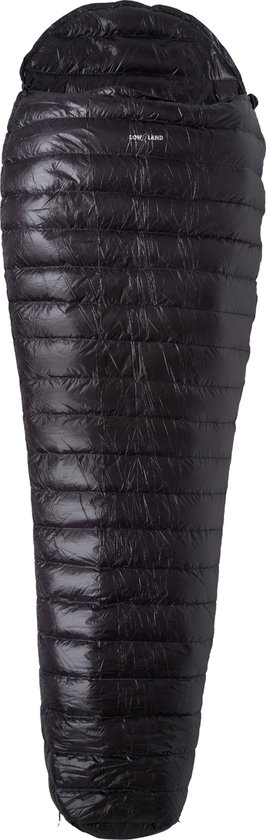 LOWLAND OUTDOOR® Donzen slaapzak - Ultra compact mummy - 215 x 75 cm - 430 gr +8°C - Nylon - Rits links van LOWLAND OUTDOOR