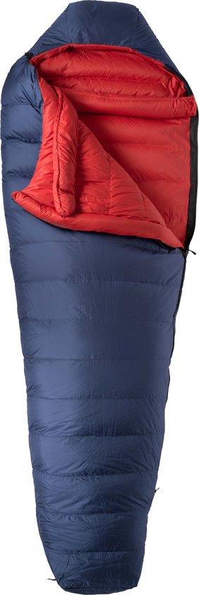 LOWLAND OUTDOOR - KIBO ZERO - Donzen mummy slaapzak 0°C - 995 gr - 225x80 cm - Navy blauw / Rood van LOWLAND OUTDOOR