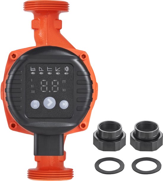 LPS25-8BP-180 Warmwater Circulatiepomp, 220 V, 60 W, 67 L/min, 8 m Max. Verhoging, 1-1/2 Inch Schroefaansluiting, 5 Intelligente Besturingsmodi, Geluidsarm van Leyan