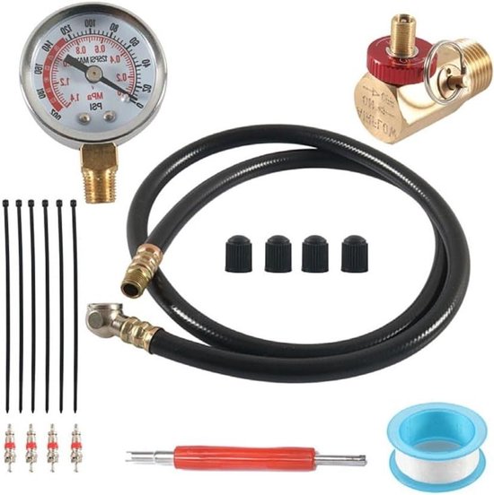 Lucht Tank Reparatie Kit - Compressor Onderhoud - Lekken Dichten - Met Nauwkeurige Meter - 19 Delig - Messing