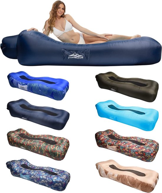 Luchtbank voor land en water - Opvouwbare Air Lounger (donkerblauw) met opbergtas van Unipride