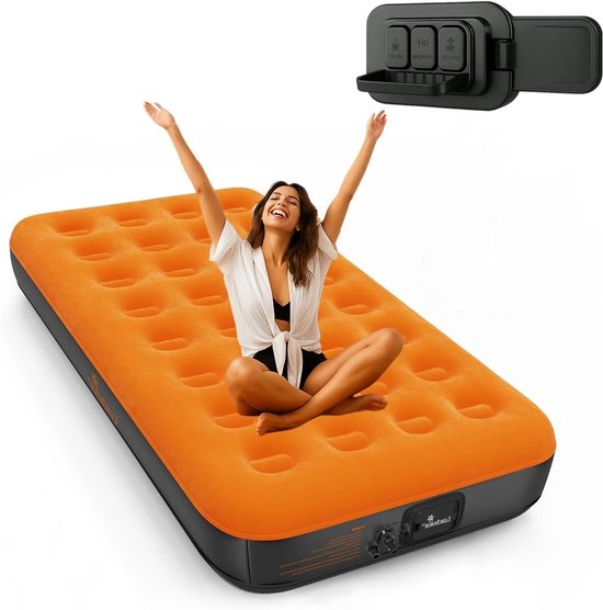 Luchtbed 1 Persoon - Kampeer Matras - Ontspannen Buiten - Ingebouwde Pomp - 190x99x22cm - Oranje