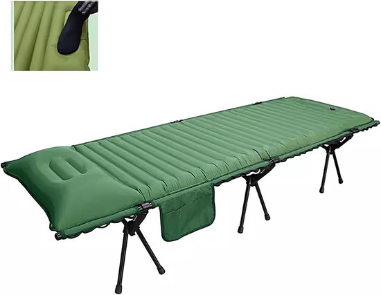 Luchtbed 1 Persoon - Opblaasbaar bed - Kamperen en reizen - Met aluminium frame - 190x76x38cm - Groen