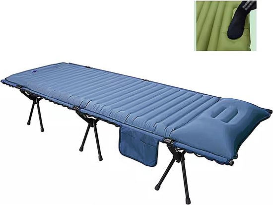 Luchtbed 1 Persoon - Opblaasbaar Matras - Kamperen & Reizen - Met Aluminium Frame - 190x76x38cm - Blauw