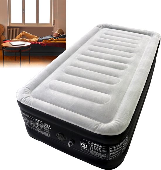 Luchtbed 1 Persoon – Zelfopblazend Luchtmatras met Elektrische Pomp – 187x90x46 cm – Comfortabel Logeerbed & Campingbed met Draagtas van VIV.