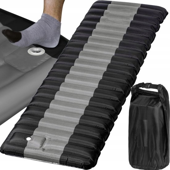 Luchtbed - 1 persoons - Ingebouwde Pomp - 183x60x8cm - Luchtmatras - Gratis Draagtas - Zwart / Grijs - Kamperen van Merkloos
