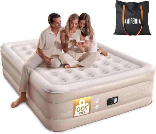 Luchtbed 2 Personen - Logeerbed Opblaasbaar - Comfortabel Slapen - Geïntegreerde Pomp - 203 x 152 x 46 cm - Grijs