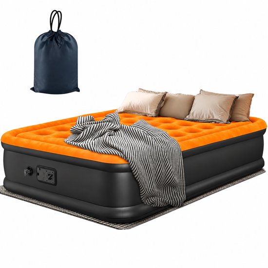 Luchtbed 2 Personen met Elektrische Pomp, Snel Opblaasbaar, Waterafstotend, Fluweelzacht, 205 x 155 x 43 cm