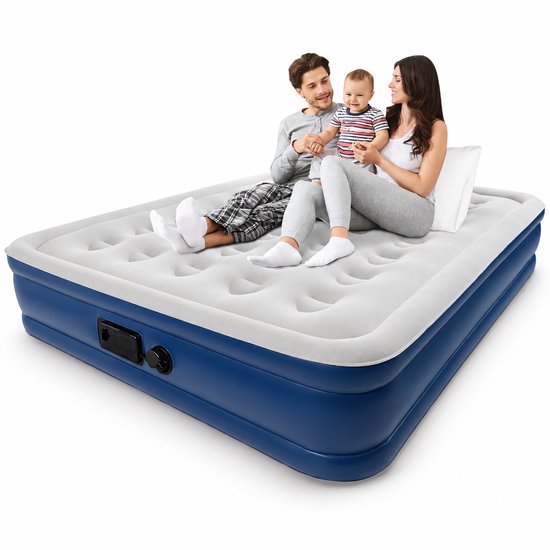 Luchtbed 2 Personen Verhoogd 33 cm met Ingebouwde Pomp Waterdicht Opblaasbaar Logeerbed 203 x 152 cm