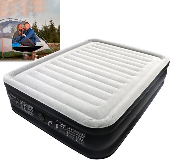 Luchtbed 2 Personen - Zelfopblazend Luchtmatras met Elektrische Pomp - 195x152x46 cm - Opblaasbaar Tweepersoonsbed voor Camping & Logees met Draagtas