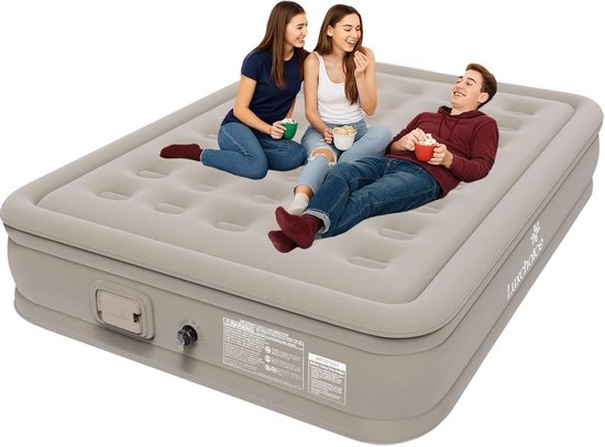 Luchtbed 2 Personen Zelfopblazend met Elektrische Pomp - Comfortabel Logeerbed voor Camping of Thuis (200x148x35cm) van Merkloos