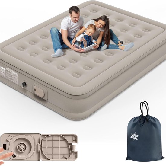 Luchtbed 2 Persoons met Ingebouwde Pomp - 196 L x 150 B x 36 H - Weinig Geluid bij Gebruik - Blaast Automatisch op - Extra Stevig van Swiss Nights
