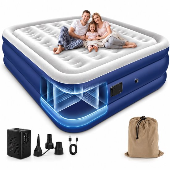 Luchtbed 2-Persoons met Uitneembare Elektrische Pomp - Extra Dik PVC - 290 kg Draagvermogen - 200x152x40 cm