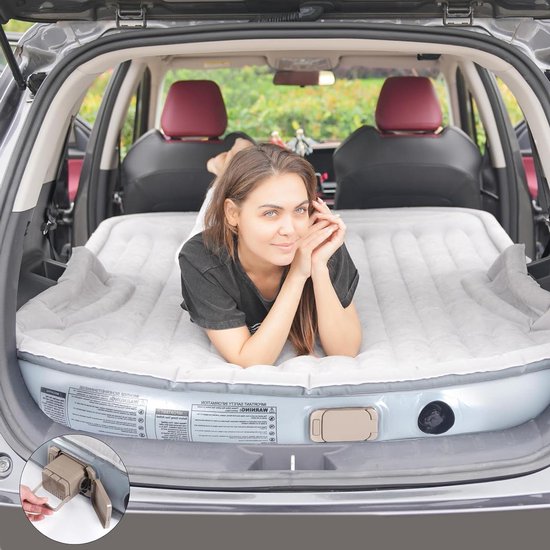 Luchtbed Auto - Opblaasbaar Matras - Kamperen Reizen - Ingebouwde Pomp - 191x129cm - Grijs