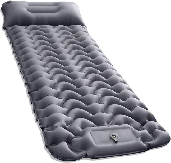 Luchtbed Campingmat isomat opblaasbaar 196 x 68 x 6 cm geïntegreerde pomp ideaal voor camping en outdoor grijs superlicht-waterdicht-klein formaat van Active Era