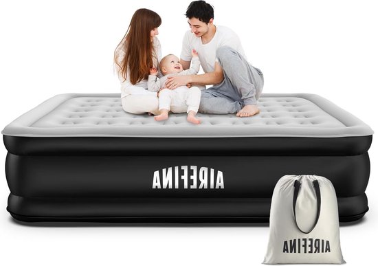 Luchtbed King opblaasbaar met ingebouwde elektrische pomp - dubbel opblaasmatras - zelfinflatie-deflatie - draagbaar kamperen - thuis gebruik van Merkloos
