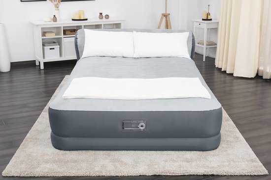 Luchtbed met Hoofdeinde - Comfortabel en Duurzaam - Verhoogd Luchtbed met Ingebouwde Pomp + USB-oplader (90x60"x29") Grijs