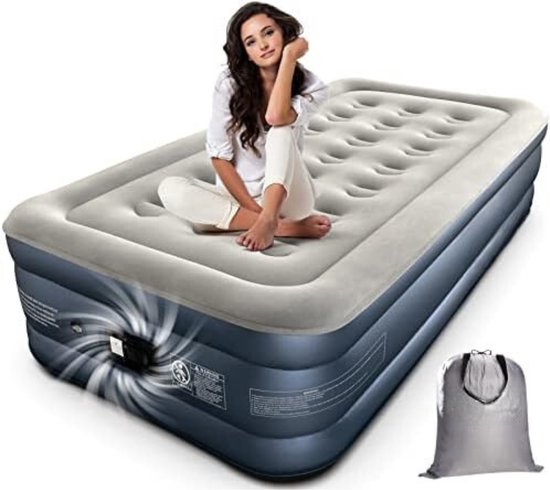 Luchtbed met Ingebouwde Pomp - Luchtbed Zelfopblaasbaar - Slaapmat Zelfopblazend - Luchtbed 1 Persoons - 190 x 100 x 46 cm, maximaal 250 kg - Wit + grijs van Merkloos