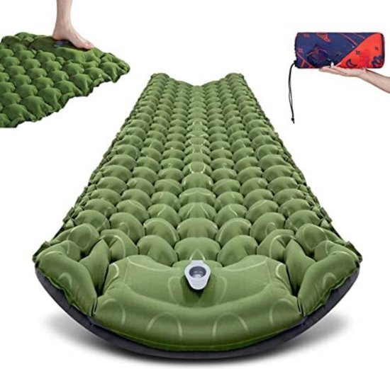 Luchtbed met Ingebouwde Pomp - Luchtbed Zelfopblaasbaar - Slaapmat Zelfopblazend - Luchtbed 1 Persoons -‎ 8CM-Groen Grijs van Veluwe Campstore