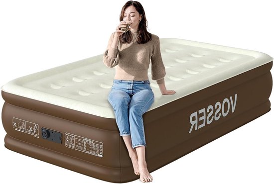 Luchtbed met Pomp - Opblaasbaar Matras - Gastvrij Ontvangen - Ingebouwde Pomp - 457 cm Hoog - Kaki