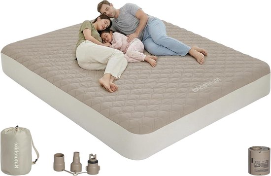 Luchtbed met Pomp - Opblaasbaar Matras - Logeren en Kamperen - Duizenden Verenstructuur - 205x185x20 cm - Grijs