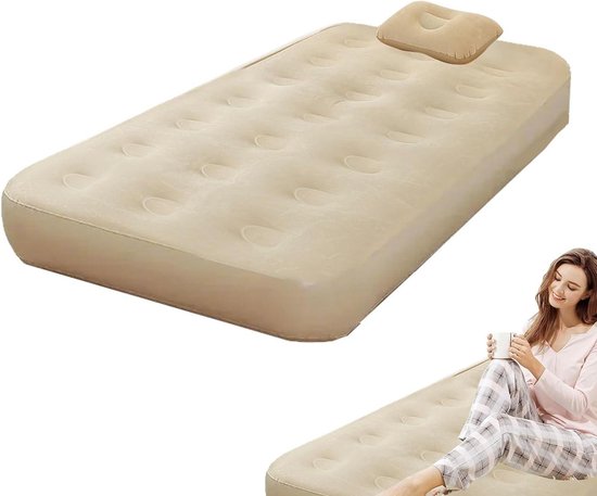 Luchtbed met pomp - Opblaasmatras kamperen - Buiten slapen - Ingebouwde automatische pomp - Twin formaat - Beige