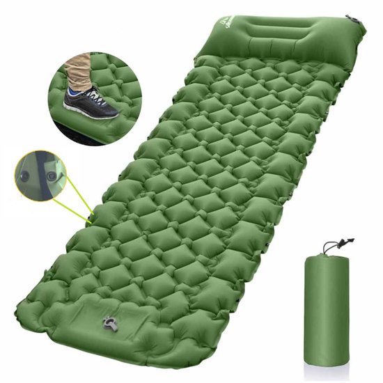 Luchtbed met verbindingsknop - Slaapmat Zelfopblazend -Camping Matras - Luchtmatras- Campingbedje - Slaapmatten - Luchtbed met Ingebouwde Pomp - Slaapmatje 1 Persoons - Groen van Merkloos
