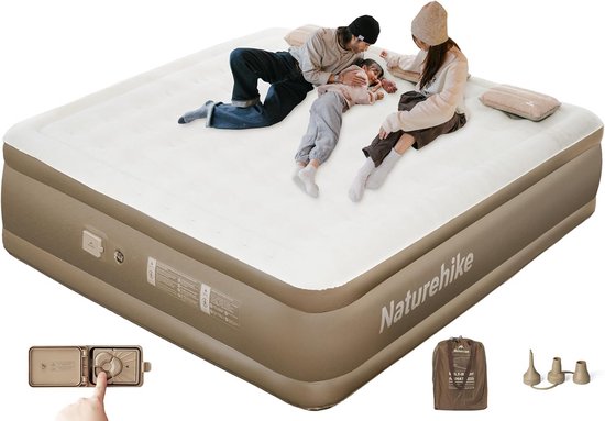 Luchtbed - Opblaasbaar Matras - Kamperen en Logeren - Ingebouwde Pomp - 3 Personen - Bruin