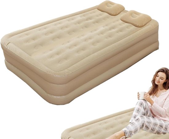 Luchtbed - Opblaasmatras - Kamperen en Reizen - Ingebouwde Pomp - Twin - Beige