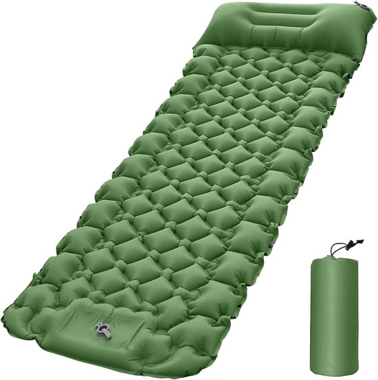 Luchtbed Slaapmat - Draagbare Mat - Kamperen Buiten - Voetpomp Integratie - 196 cm Lengte - Groen