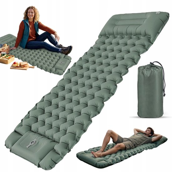 Luchtbed - Slaapmat - Opblaasbaar matras - Opblaasbaar Kampeerbed met Ingebouwde Pomp - Groen - Waterdicht en scheurvast TPU - 200x66x9cm - Voor 1 Persoon van Merkloos