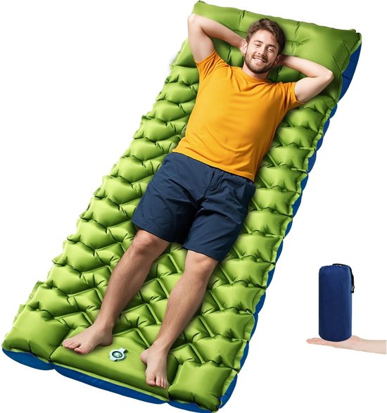 Luchtbed - Slaapmat Zelfopblazend - Camping Kampeermat - Opblaasbaar Kampeerbed met Ingebouwde Pomp - Groen - TPU - 200x69x10cm - Voor 1 Persoon - Waterdicht en scheurbestendig