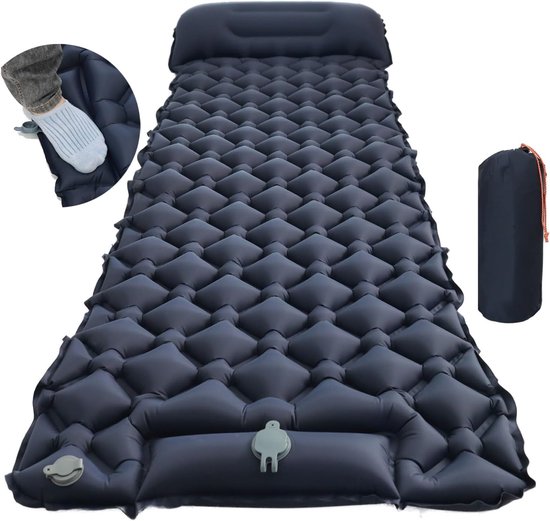 Luchtbed - Slaapmat Zelfopblazend - Campingbedje - Slaapmatten - Luchtbed met Ingebouwde Pomp - Slaapmatje 1 Persoons - 190x60x5cm - Kliksysteem - Marineblauw van De merknaam is Kekk.