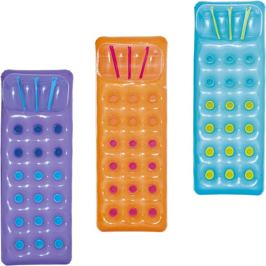 Luchtbed - Strandbed Opblaasbaar - Ontspannen in water - Met hoofdkussen - 188 x 71 cm - Gesorteerd