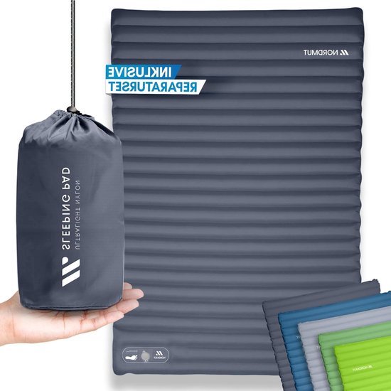 Luchtbed ultracomfortabel zelfopblazend outdoor matras 10cm voor 2 personen - kinderlijk eenvoudig oppompen - weerbestendig campingmatras donkergrijs van Merkloos