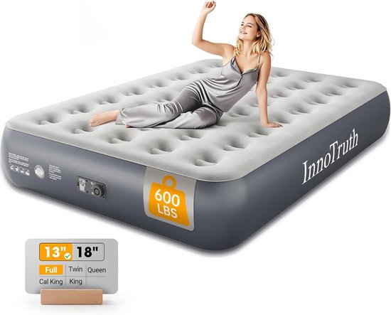 Luchtbed Vol Met Ingebouwde Pomp - 33 cm Hoog Comfort - Duurzaam Opblaasbaar Matras voor Gasten en Camping