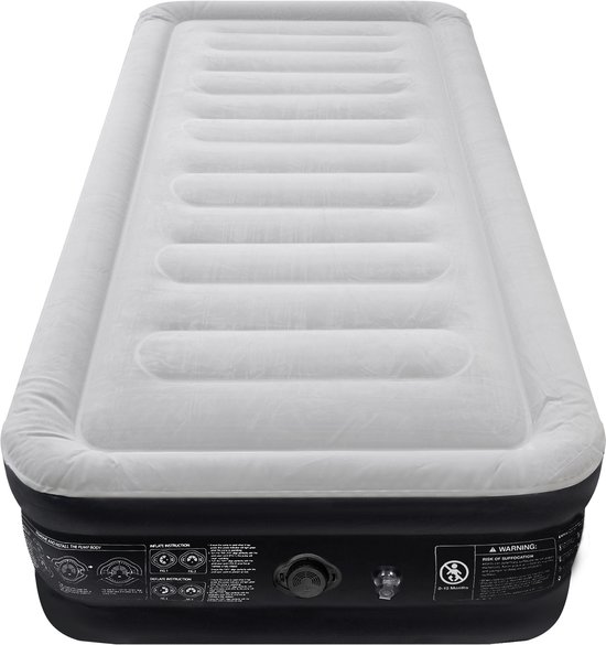 Luchtbed voor 1 persoon, zelfopblazend, opblaasbaar matras, logeerbed met elektrische ingebouwde pomp en tas, voor camping/thuisgebruik, 187 x 90 x 46 cm