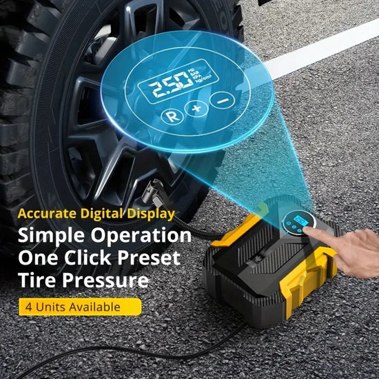 Luchtcompressor digitale bandenspanningspomp draagbare autoluchtcompressorpomp luchtpomp geschikt voor auto's, motoren, fietsen, DC 12 volt, met LED-lamp.