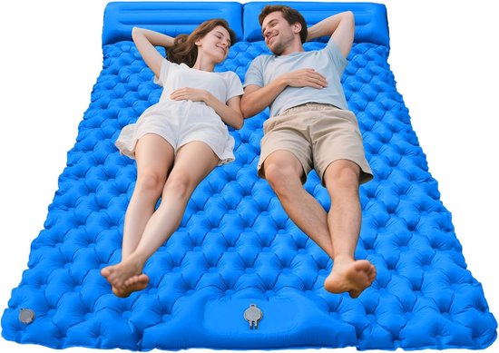 Luchtmat Camping - Opblaasbaar Matras - Trekking en Reizen - Inclusief Hoofdkussen - Dubbel Personen - Blauw