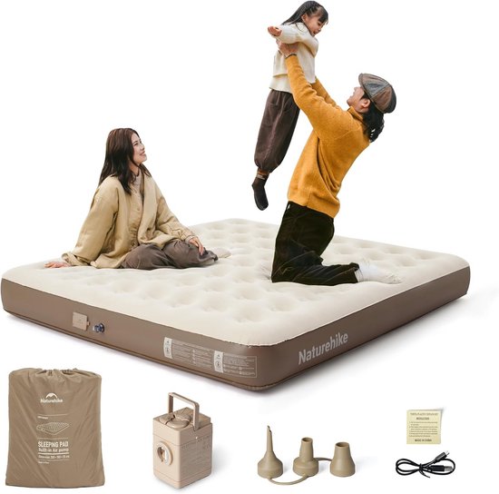 Luchtmatras 3 Personen - Opblaasbaar Bed - Kamperen Logeren - Ingebouwde Elektrische Pomp - 213 x 182 x 25 cm
